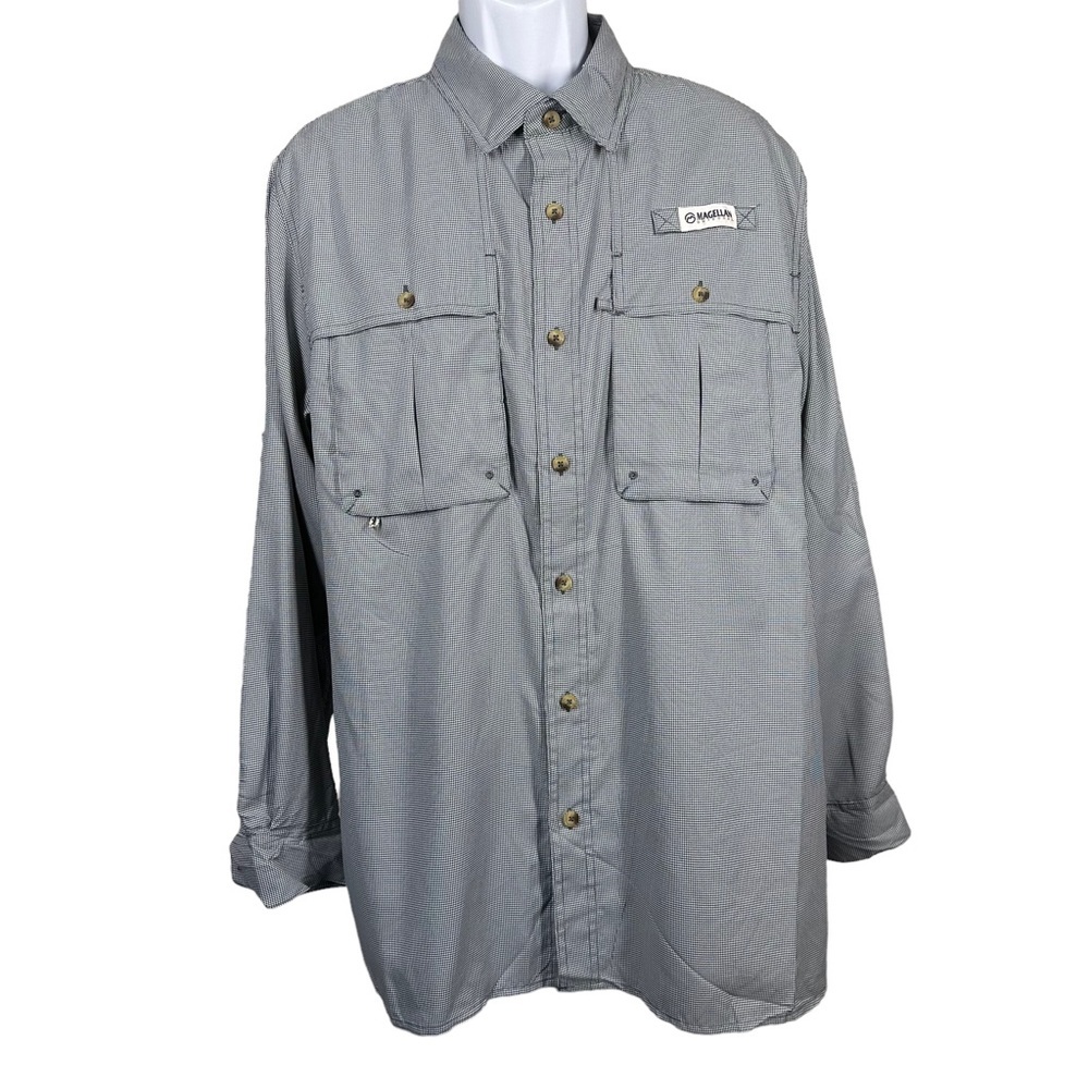 MAGELLAN Fish Gear Men’s Sz L Angler Fit Checked Convertible Sleeve Vented Shirt